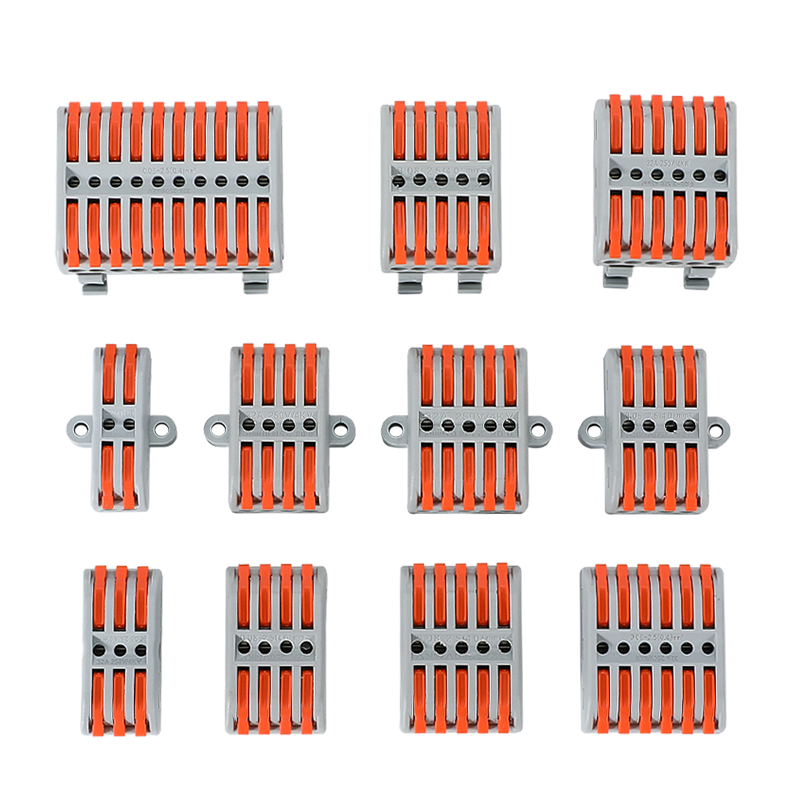 Conector de alambre, bloque de terminal de conexión rápida, presione con conector de tipo, múltiple en una junta de apareamiento múltiple, riel de tipo fijo